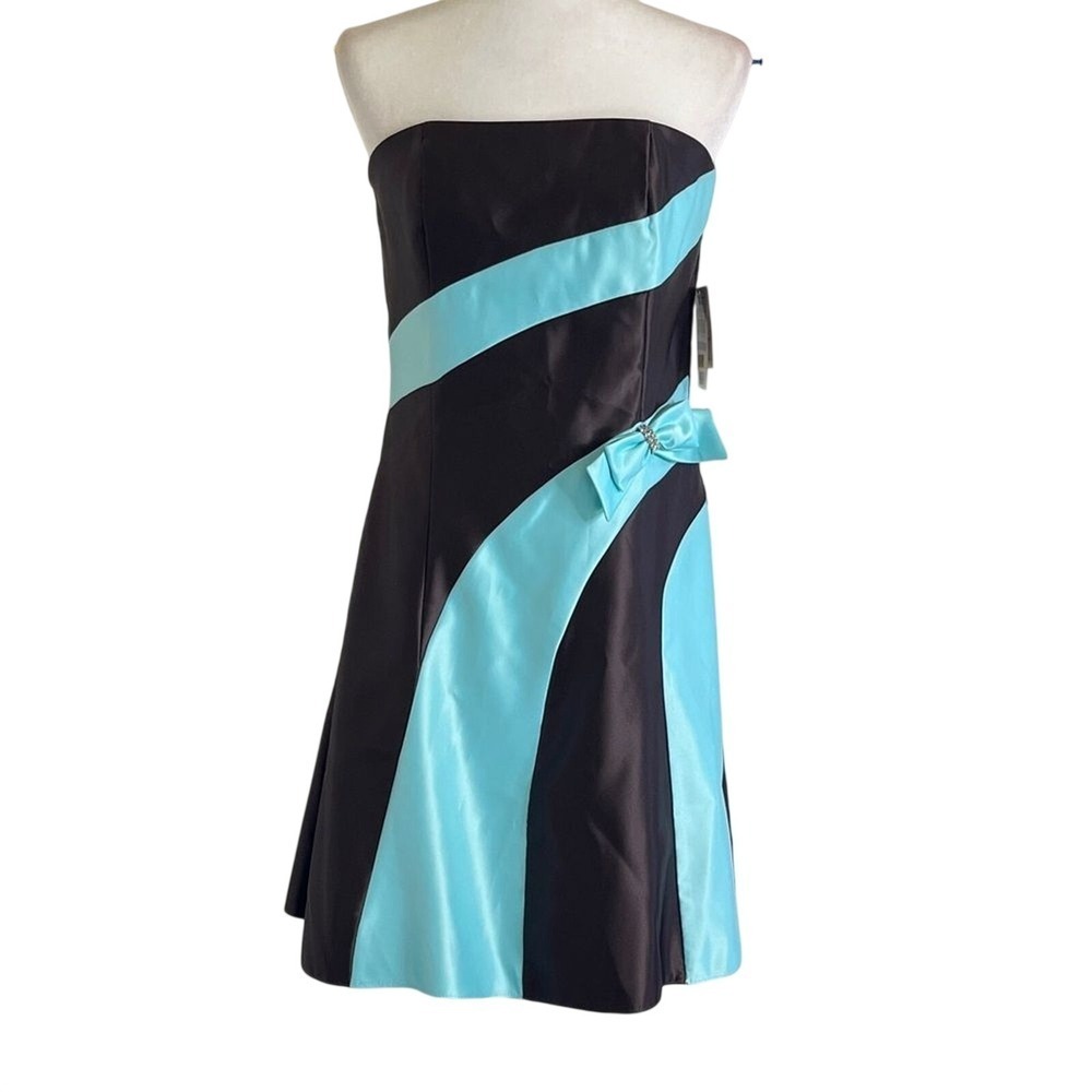 Jessica McClintock Gunne Sax Strapless Brown Teal Fit & Flare Dress Prom 11 New